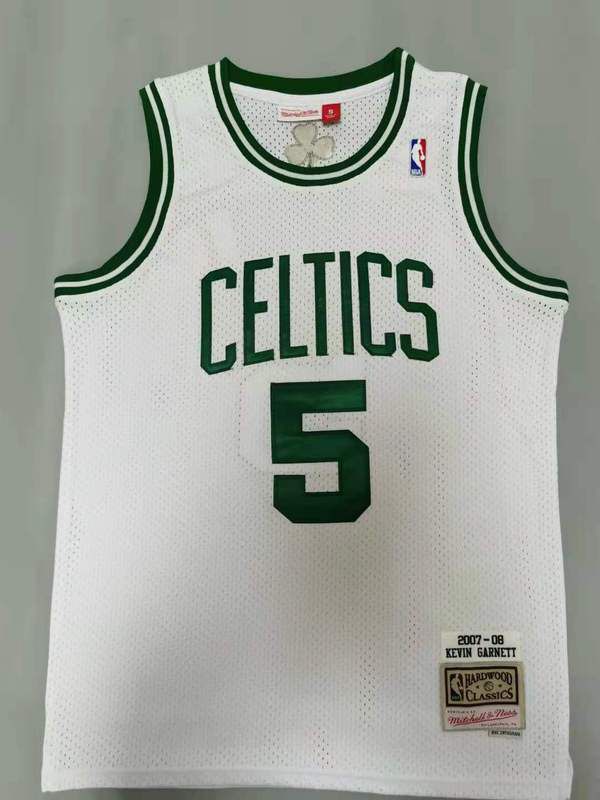 Men Boston Celtics #5 Garnett White Throwback Best mesh 2021 NBA Jersey